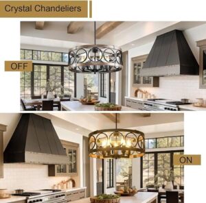 Light Fixture Kitchen 4 Light Semi Flush Mount Ceiling Light Fixture Black Rustic Farmhouse Chandelier for Dining Room with Adjustable Height - Image 4