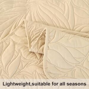 Cmfshape Lightweight Quilt Set Summer Comforter,Thin Soft Bedspread 3 Pieces King Bedding Set Morden Style Banana Leaves Patterns (Beige, King) - Image 5