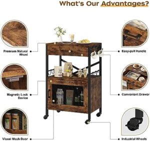 Homeiju Kitchen Island Cart, Kitchen Storage Cart with Drawer, Microwaves Stand, Coffee Cart, Rolling Kitchen Cabinet Cart with Hooks for Kitchen, Dining Room - Image 7