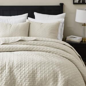 palassio Beige 100% Cotton Quilt King Size Bedding Sets with 2 Pillow Shams, Textured Lightweight Soft Bedspread Shabby Chic Coverlet, Neutral Quilted Comforter Bed Cover for All Season, 3 Pieces - Image 3