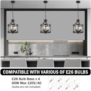 Black Farmhouse Chandelier, 4-Light Pendant Lights over Kitchen Island, Industrial Chandelier Ceiling Hanging Light Fixtures for Entryway Dining room Foyer Hallway Living Room, Adjustable Height - Image 4