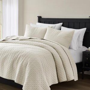 palassio Beige 100% Cotton Quilt King Size Bedding Sets with 2 Pillow Shams, Textured Lightweight Soft Bedspread Shabby Chic Coverlet, Neutral Quilted Comforter Bed Cover for All Season, 3 Pieces - Image 4