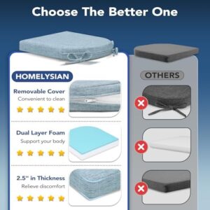 Chair Cushions for Dining Chairs, Non Slip Chair Pads with Ties and Washable Covers, Memory Foam Kitchen Chair Cushions Set of 6, 16"X16"X2.5", Light Blue - Image 6