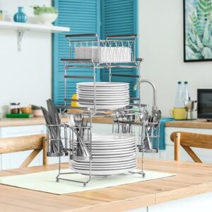 Sorbus Buffet Caddy — 7-Piece Stackable Set Includes Plate, Napkin, and Silverware Holder, 3-Tier Detachable Tabletop Organizer Ideal for Kitchen, Dining, Entertaining, Parties, Thanksgiving (Silver) - Image 4