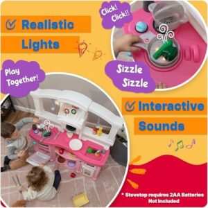 Step2 Fun with Friends Kids Kitchen Playset, Indoor/Outdoor Kitchenette, Interactive Play with Lights and Sounds, Durable Plastic, Includes 25 Piece Toy Accessories, Toddlers 2+ Years Old, Tan - Image 4