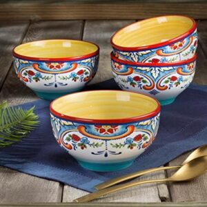 Euro Ceramica Zanzibar Collection 16 Piece Dinnerware Set Kitchen and Dining, Service for 4, Spanish Floral Design, Multicolor, Blue and Yellow - Image 2