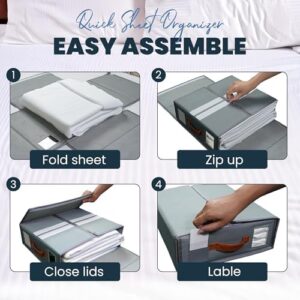 BADAM 4 Pack Bed Sheet Organizers and Storage, Foldable Sheet Organizer for Linen Closet, Sheets Set Folder Keeper with Window XL (Queen & King Size) Organizing Bedding Container (Grey) - Image 5