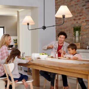 Modern Linear Chandelier, 2-Light Dining Room Light Fixture with White Fabric Shade Kitchen Island Lighting Fixture for Over Table, Living Room, Bedroom - Image 7