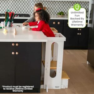Little Partners Foldable Toddler Tower - Explore 'N Store Montessori Kitchen Tower for Cooking, 22.28" L x 19.56" W x 33.50" H, Ages 2 to 6 (White w/Natural) - Image 3