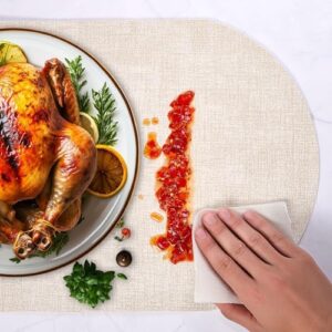 DOLOPL Placemats Set of 6, Oval Large Beige Place Mats for Kitchen Dining Room Table Decorations, Faux Leather Waterproof Machine Washable Dining Table Place Mats for Indoor & Outdoor(13.8"x21.6") - Image 2