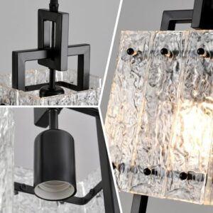 Black Pendant Light Fixtures Modern Pendant Lights Kitchen Island Water Ripple Glass Square Pendant Light Adjustable Hanging Pendant Lighting for Kitchen Dining Room Over Island 1 Pack - Image 5