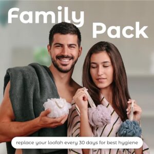 MainBasics Bath Shower Loofah Sponge Pouf Body Scrubber Exfoliator Body Wash Sponge (Set of 3, Airy Blossom) - Image 7