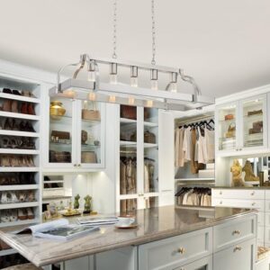 WUZUPS 5-Light Metal Pot Hanging Rack Chandelier Linear Pendant Ceiling Lighting Rustic Farmhouse Fixture Kitchen Island Dining Room, H 9.8" L 34.6" W11.8, E26 Base, Brushed Nickel - Image 9