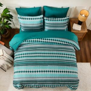 Dobuyly Boho Comforter Set Queen Size 7 Piece, Green Stripe Queen Bed in a Bag Set, Soft Mens Bedding Comforter Sets with Sheets, Pillowcases & Shams - Image 3