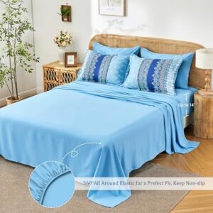 Boho Queen Comforter Set Blue - 7 Pieces Bed in a Bag Floral Striped Comforter and Sheet Set, Soft Microfiber Bohemian Bedding Sets Queen Size for All Season (Blue,Queen) - Image 3