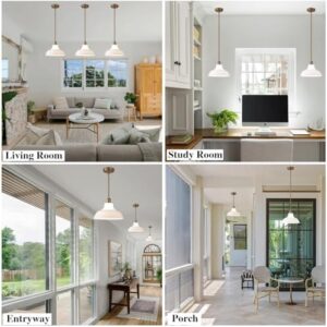 Milk Glass Pendant Lights Kitchen Island 2 Pack Dome Schoolhouse Pendant Light Fixture White and Gold Mid Century Modern Chandelier for Dining Room Bedroom Kitchen - Image 6