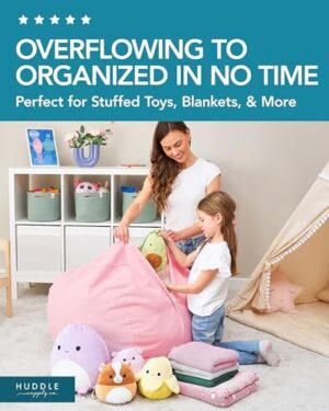 Huddle Original Stuffed Animal Bean Bag Storage Extra Large Designer Beanbag Chairs for Kids Teens & Adults | Instant Clutter Clear for Stylish Moms - Stuffed Animal Storage Bean Bag Pink Corduroy - Image 5