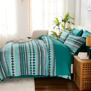 Dobuyly Boho Comforter Set Queen Size 7 Piece, Green Stripe Queen Bed in a Bag Set, Soft Mens Bedding Comforter Sets with Sheets, Pillowcases & Shams - Image 4