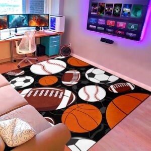 Sports Rug for Kids Room - Sports Rugs for Boys Bedroom American Football Basketball Carpet Rug for Kids Bedroom Football Basketball Floormats Sports Kids Home Decor Baseball Carpet, 3x4 Feet - Image 6