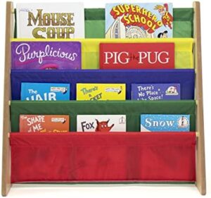 Humble Crew 4-Tier Kids Bookshelf, Natural Wood/Primary - Premium Book Shelf for Kids Rooms with Four Deep Pockets - Toddler Sling Book Rack with Deep Sleeves, Nursery Bookcase Organizer - Image 5