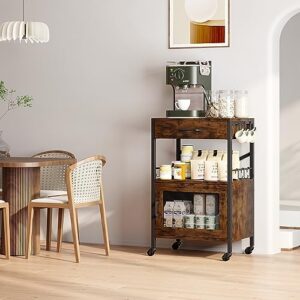 Homeiju Kitchen Island Cart, Kitchen Storage Cart with Drawer, Microwaves Stand, Coffee Cart, Rolling Kitchen Cabinet Cart with Hooks for Kitchen, Dining Room - Image 3