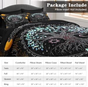 Comforter Set King Size, Trippy Hippie Tree of Life 7 Pcs Bedding for Kids and Adults, Sun and Moon Bohemian Bed Sheet Sets with Fitted Sheet 2 Pillowcase & 2 Sham for Bedroom Bed Decor - Image 6