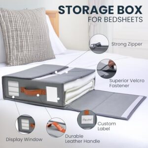 BADAM 4 Pack Bed Sheet Organizers and Storage, Foldable Sheet Organizer for Linen Closet, Sheets Set Folder Keeper with Window XL (Queen & King Size) Organizing Bedding Container (Grey) - Image 3