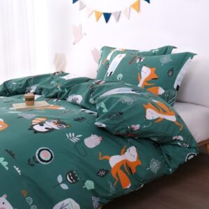 JSD Green Forest Animal Kids Duvet Cover Set Full Size, 3 Piece Soft Printed Microfiber Comforter Cover with Pillow Sham Zipper Closure, Comforter Not Included - Image 6