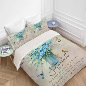 Christian Scripture Bedding Set Twin Full Queen King Size Religious Jeremiah Flower Duvet Comforter Cover Hummingbird Cozy Quilt Cover Decorative Soft Bed Sets with 2 Pillowcases for Kids Adults - Image 3