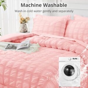 JOLLYVOGUE King Comforter Set Seersucker 7 Pieces, Pink Comforter, Soft Bed in a Bag King Size, All Season Bedding Set with Comforter, Flat Sheet, Fitted Sheet, Pillowcases, Pillow Shams - Image 8