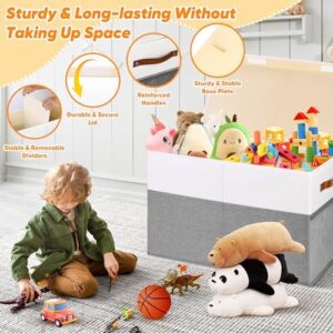 Large Toy Box, Collapsible Sturdy Storage Chest With Lids, Kids Toy Chest Storage Organizer Toddler Bin Boxes for Living Room, Bedroom, Nursery, 25"x13"x16", White & Gray - Image 4