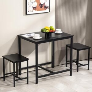 Finnhomy 3-Piece Dining Table Set, Small Kitchen Table with 2 Chairs, LED Light and USB Type-C Power Outlet, Space-Saving Design for Dining Room, Living Room, Apartment, Rustic Black - Image 2