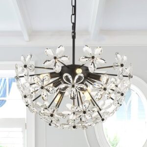 17" Modern Black Crystal Sputnik Chandelier for Dining Living Room Glam Luxury Petal Hemisphere Chandelier 7-Light for Foyer Hallway Elegant Pendant Ceiling Light Fixture for Kitchen Bedroom - Image 8