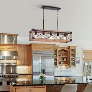 Farmhouse Kitchen Island Lighting, 5-Light Dining Room Light Fixture, Farmhouse Linear Chandelier with Solid Wood for Dining Room Kitchen Bar Pool Table - Image 8
