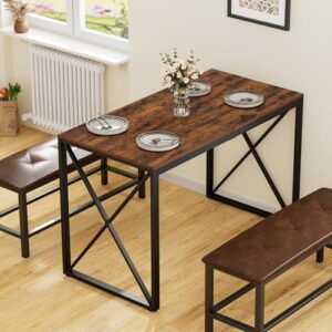 47.2" L Dining Table, Kitchen Room Table for 4,Breakfast Table, Wooden Desktop and Metal Frame, for Small Space, Dining Room, Rustic Brown and Black - Image 7