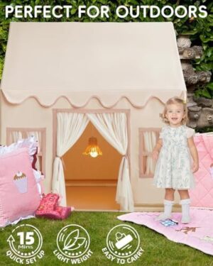 Large Kids Tent Playhouse Basic Mat with Star Lights, Flags and Tote Bags, Kids Play Tent Indoor & Outdoor, Washable Teepee Tent for Boys & Girls, Kids Play House for Toddler, Neutral Color - Image 4