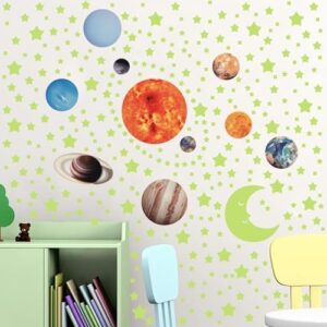Glow in The Dark Stars and Planets Solar System 525 Pcs Star Stickers for Ceiling Wall Decals Home Art Decor Bedroom Bedding Room Nursery Decorations Birthday Gift Party Decorations Green - Image 3