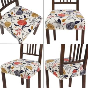 SearchI Water Repellent Dining Chair Seat Covers Set of 4, Washable Stretch Seat Covers for Dining Chairs, Rear-Covered Dining Room Seat Cover Protector(Orange Flower) - Image 8