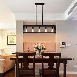 Black Farmhouse Kitchen Island Lighting, Modern Industrial Chandelier, 5-Light Linear Rectangular Pendant Light Fixtures for Farmhouse Kitchen Dining Room Bar Foyer(Metal, Height Adjustable) - Image 6