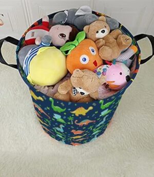 KUNRO Large Storage Basket Toy Box Bin Laundry Bag Foldable Hamper Clothes Kids Gift Organizer Chest Waterproof Coating Organizer Dorm Nursery Home(Blue dinosaur) - Image 6