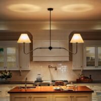 2-Light Modern Linear Chandelier for Dining Room, 55" Farmhouse Kitchen Island Lighting with White Fabric Shades,Hanging Lighting Fixtures for Living Room Bedroom