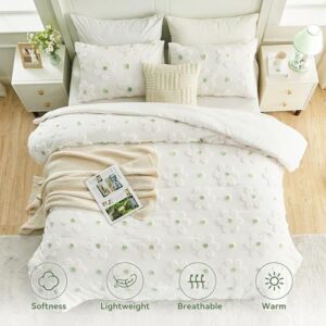 VIVILINEN Queen Size Comforter Sets for Girls Floral Bedding Cute Comforter with Tufted Daisies Flowers, Lightweight Queen Bed Set 3 Pieces for Kids Teen Girls Women, Green - Image 3