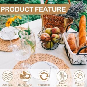 24 PCS Woven Placemats, 13" Rattan Round Placemats, Natural Cotton Burlap Table Mats, Water Hyacinth Farmhouse Place Mats with Satin Napkin & Napkin Ring for Wedding Kitchen Dining Table Decor - Image 5