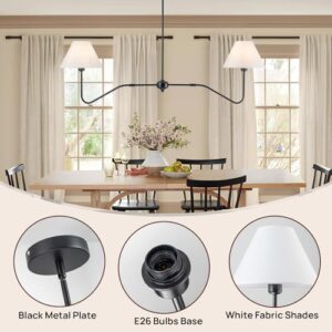 2-Light Modern Linear Chandelier for Dining Room, 55" Farmhouse Kitchen Island Lighting with White Fabric Shades,Hanging Lighting Fixtures for Living Room Bedroom - Image 3
