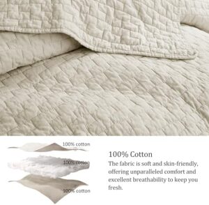 palassio Beige 100% Cotton Quilt King Size Bedding Sets with 2 Pillow Shams, Textured Lightweight Soft Bedspread Shabby Chic Coverlet, Neutral Quilted Comforter Bed Cover for All Season, 3 Pieces - Image 5