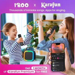Karaoke Machine for Kids Adults(KaraFun Premium), Portable Bluetooth Mini Karaoke Speaker with 2 Wireless Mics and Party Lights for Smartphones, Birthday Gifts for Girls Boys Family Home Party (Black) - Image 2