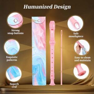 Soprano Recorder for Kids Beginners, German Fingering, C Key, 3 Piece with Cleaning Rod, Bag, Fingering Chart (Pink)… - Image 3