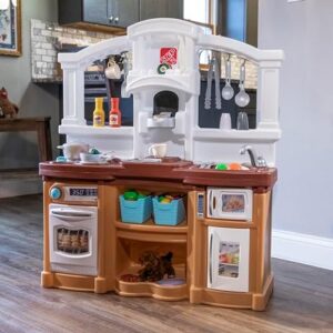 Step2 Fun with Friends Kids Kitchen Playset, Indoor/Outdoor Kitchenette, Interactive Play with Lights and Sounds, Durable Plastic, Includes 25 Piece Toy Accessories, Toddlers 2+ Years Old, Tan - Image 2