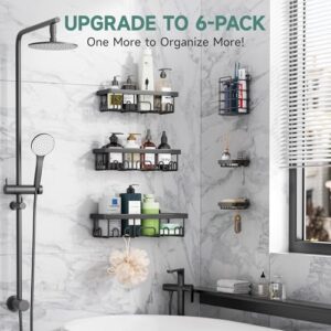 Veken Stainless Steel Shower Caddy 6-Pack, No Drilling & Rustproof, Waterproof Adhesive Shelves Rack with Soap Holder, Large Capacity Bathroom Organizers and Storage, Wall-Mounted Kitchen & Home Decor - Image 6