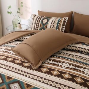 Dinjoy Brown Boho Comforter Set Queen Size,7 Pieces Bed in a Bag Queen Coffee Aztec Bedding Sets with Sheets Bohemian Geometric Striped Complete Set for Spring Summer 90"x90" - Image 9